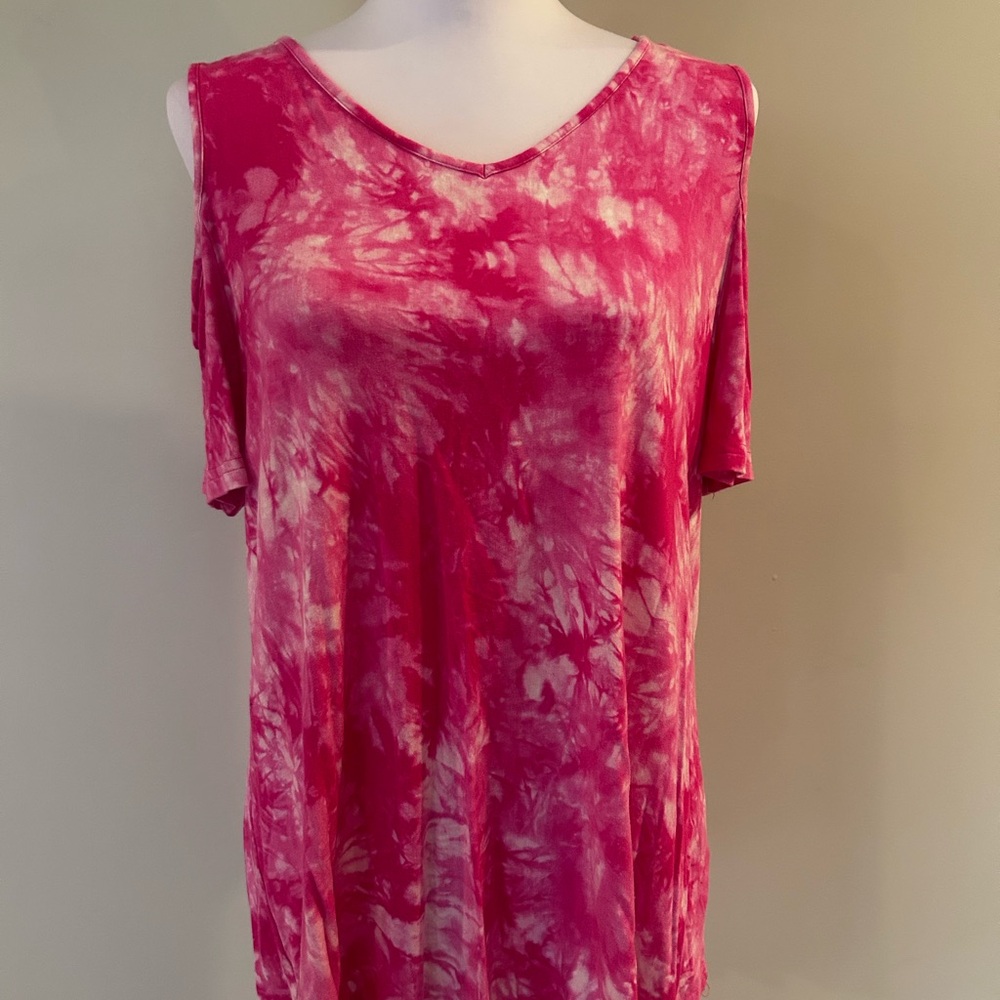 Pink Cold Shoulder Relaxed Tie-Dye Tee